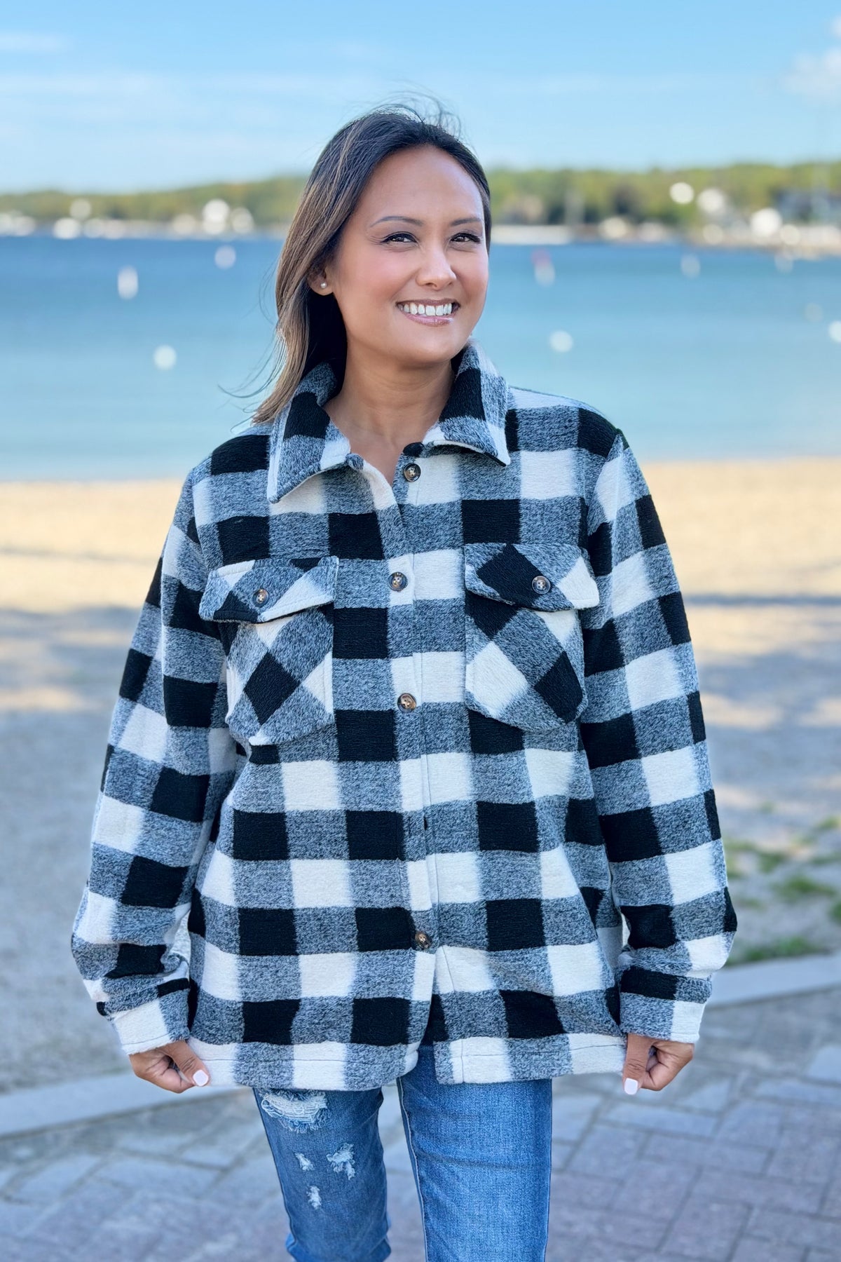 Plaid Jacket - Black & Cream
