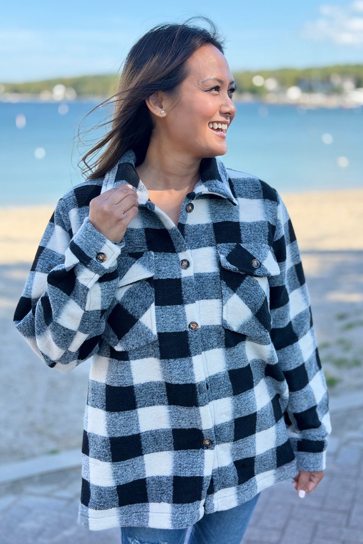 Plaid Jacket - Black & Cream