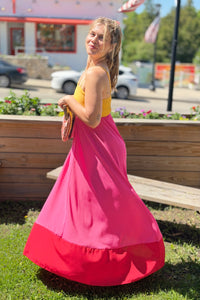 Color Block Maxi Dress - Pink