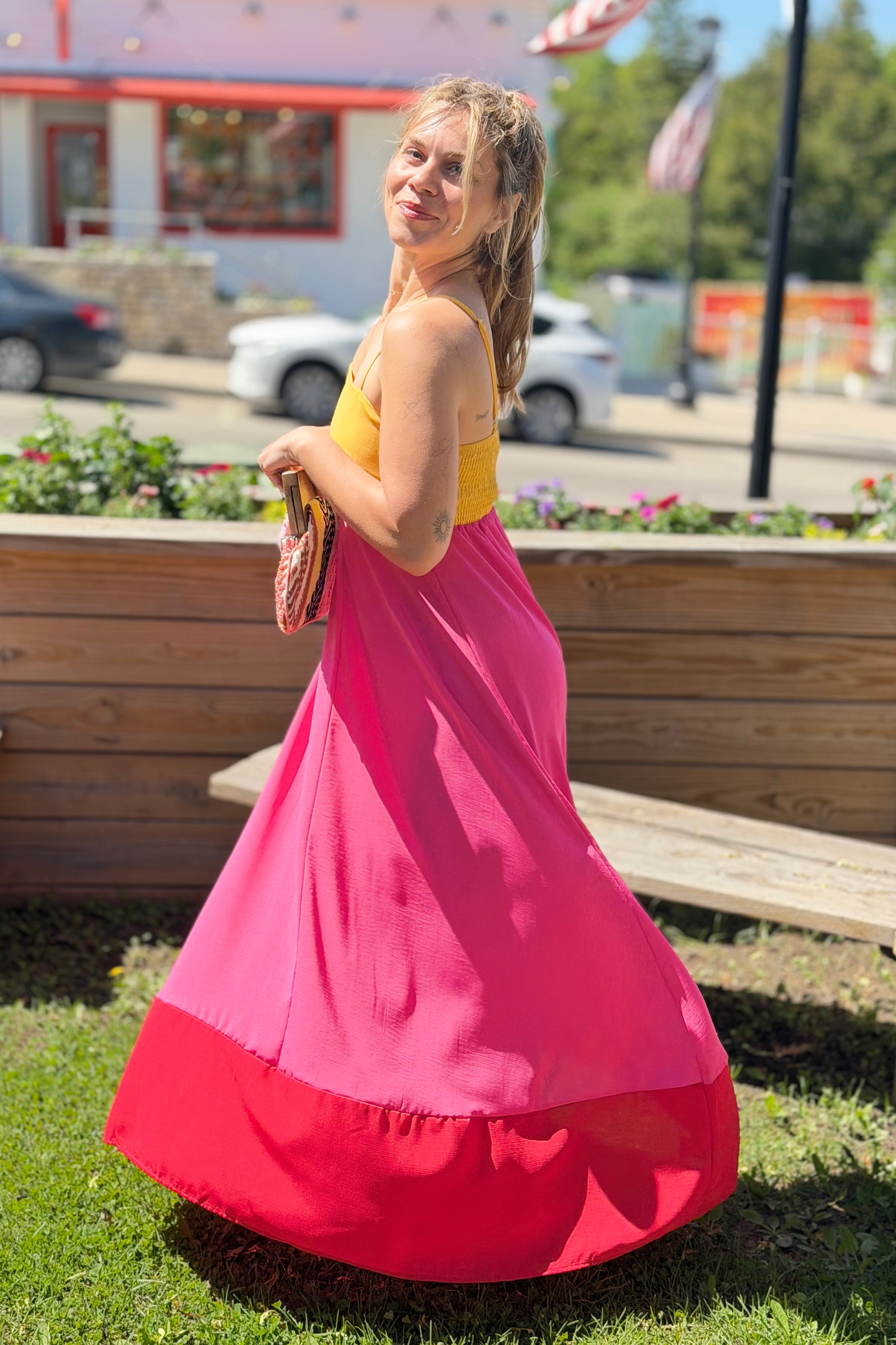 Color Block Maxi Dress - Pink