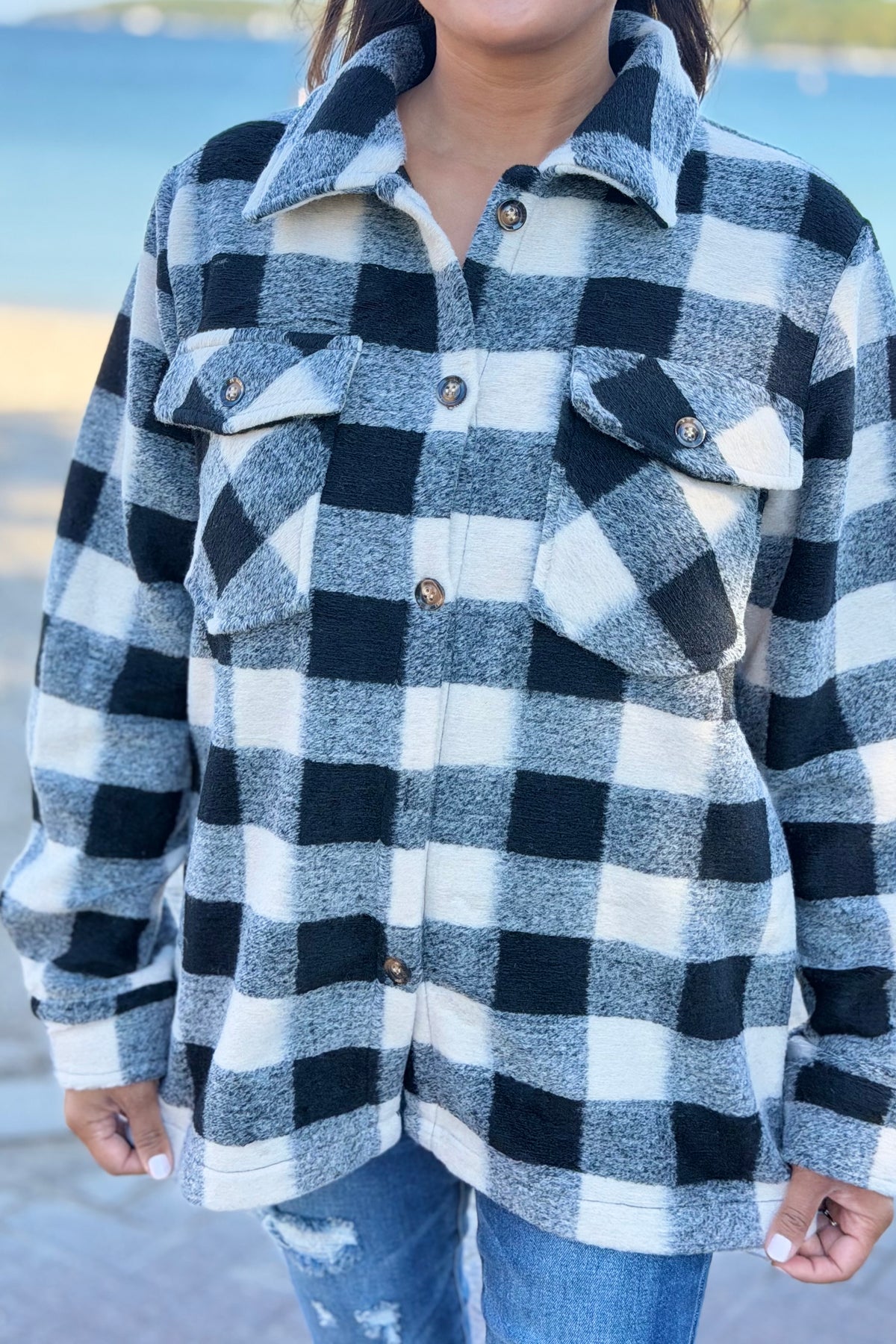 Plaid Jacket - Black & Cream