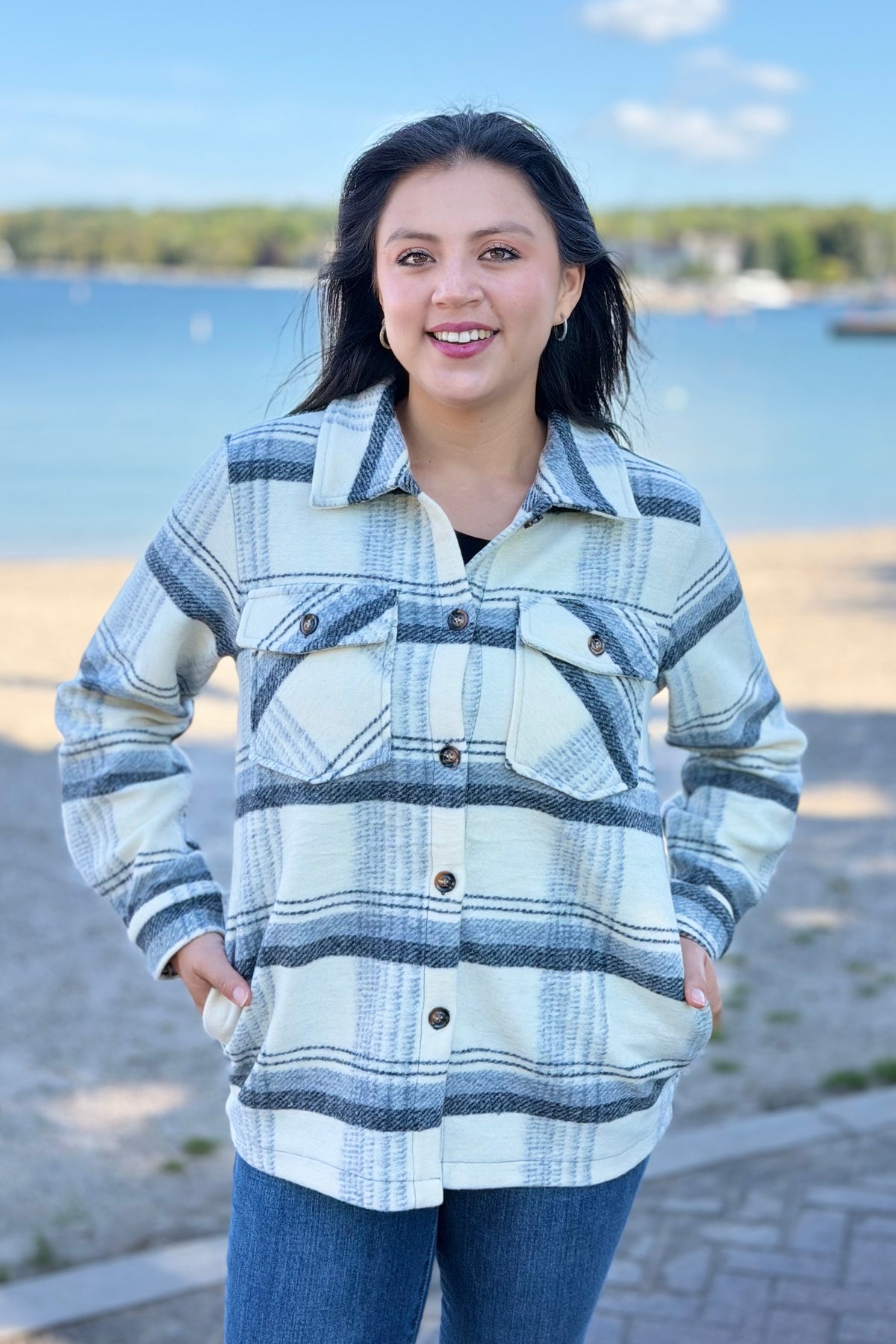 Plaid Jacket - Cream, Black & Gray