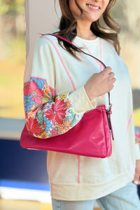 Floral Contrast Sleeve Pullover Top