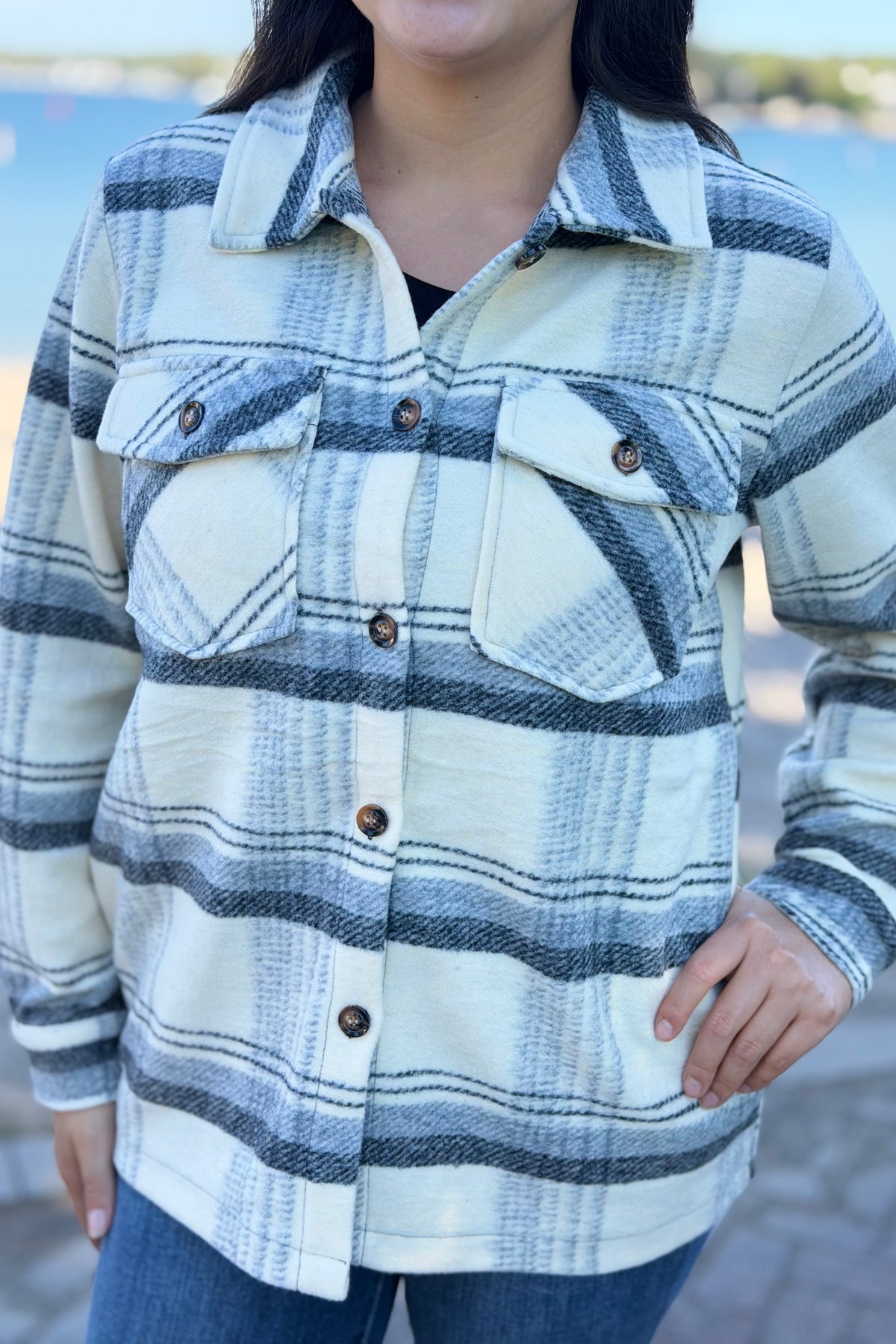 Plaid Jacket - Cream, Black & Gray