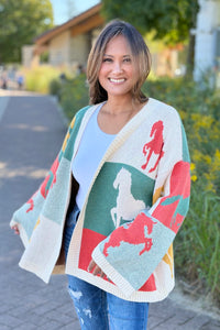 Color Block Horse Print Cardigan