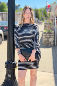 Boat Neck Drawstring Midi Dress - Black