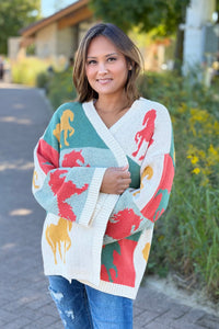 Color Block Horse Print Cardigan