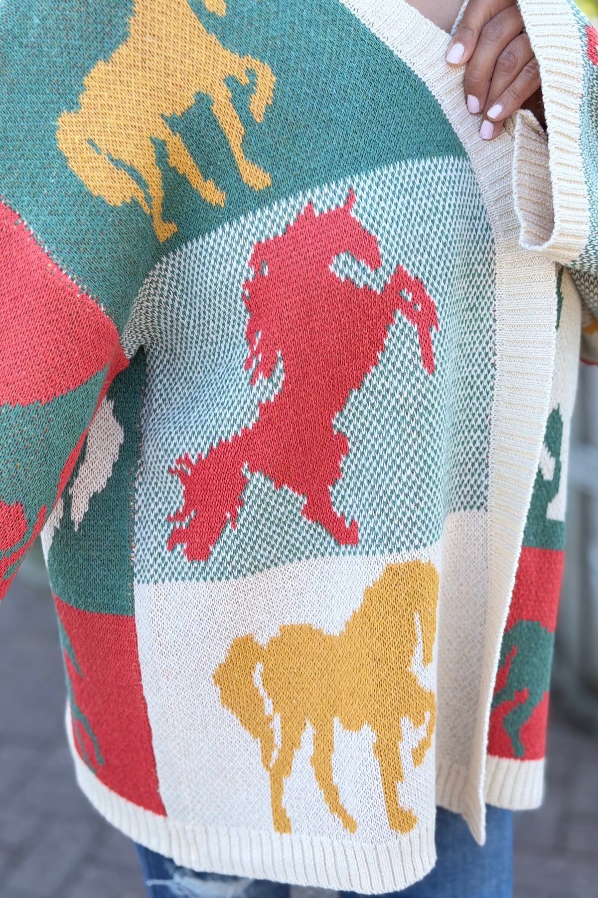 Color Block Horse Print Cardigan