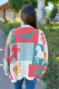 Color Block Horse Print Cardigan