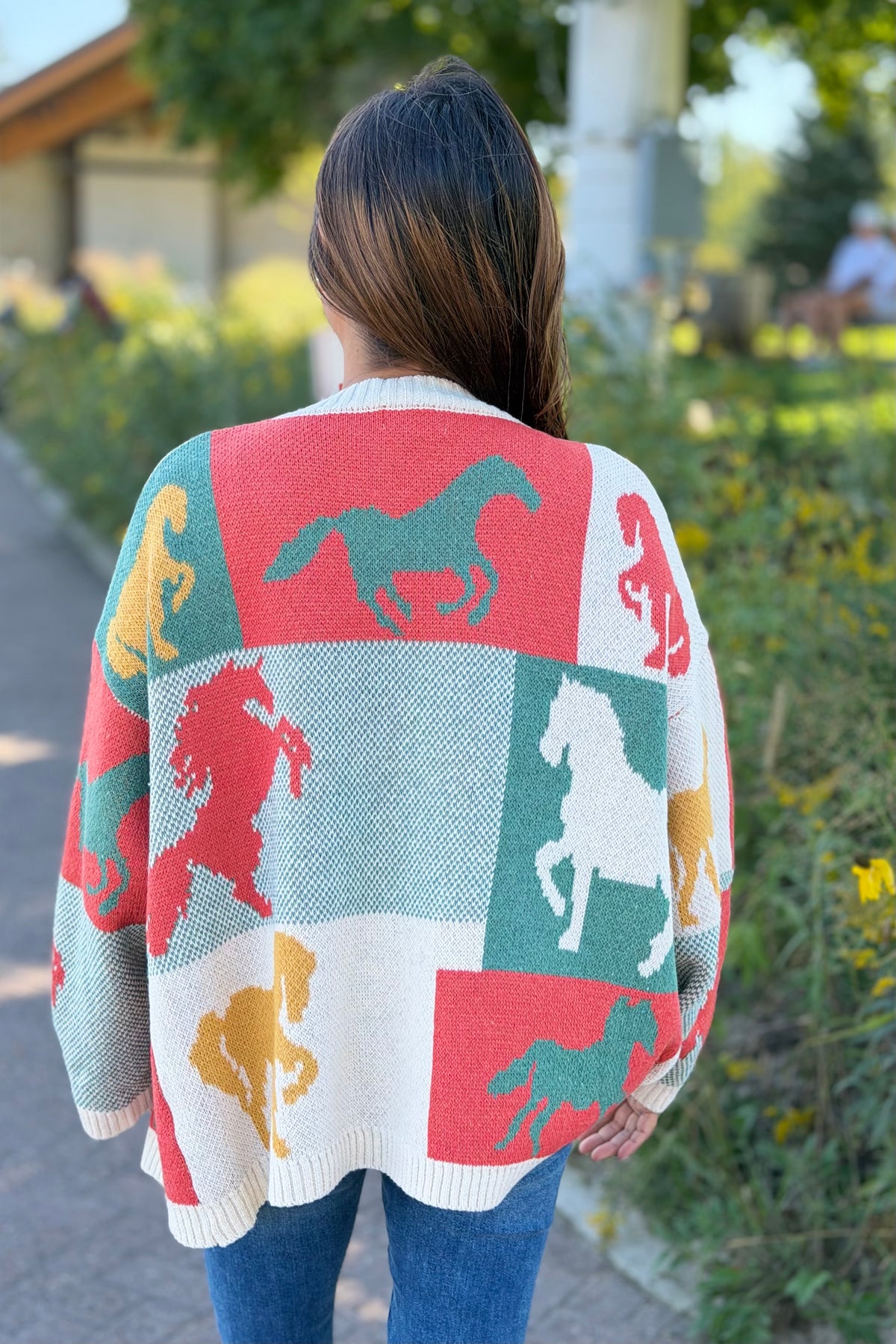 Color Block Horse Print Cardigan