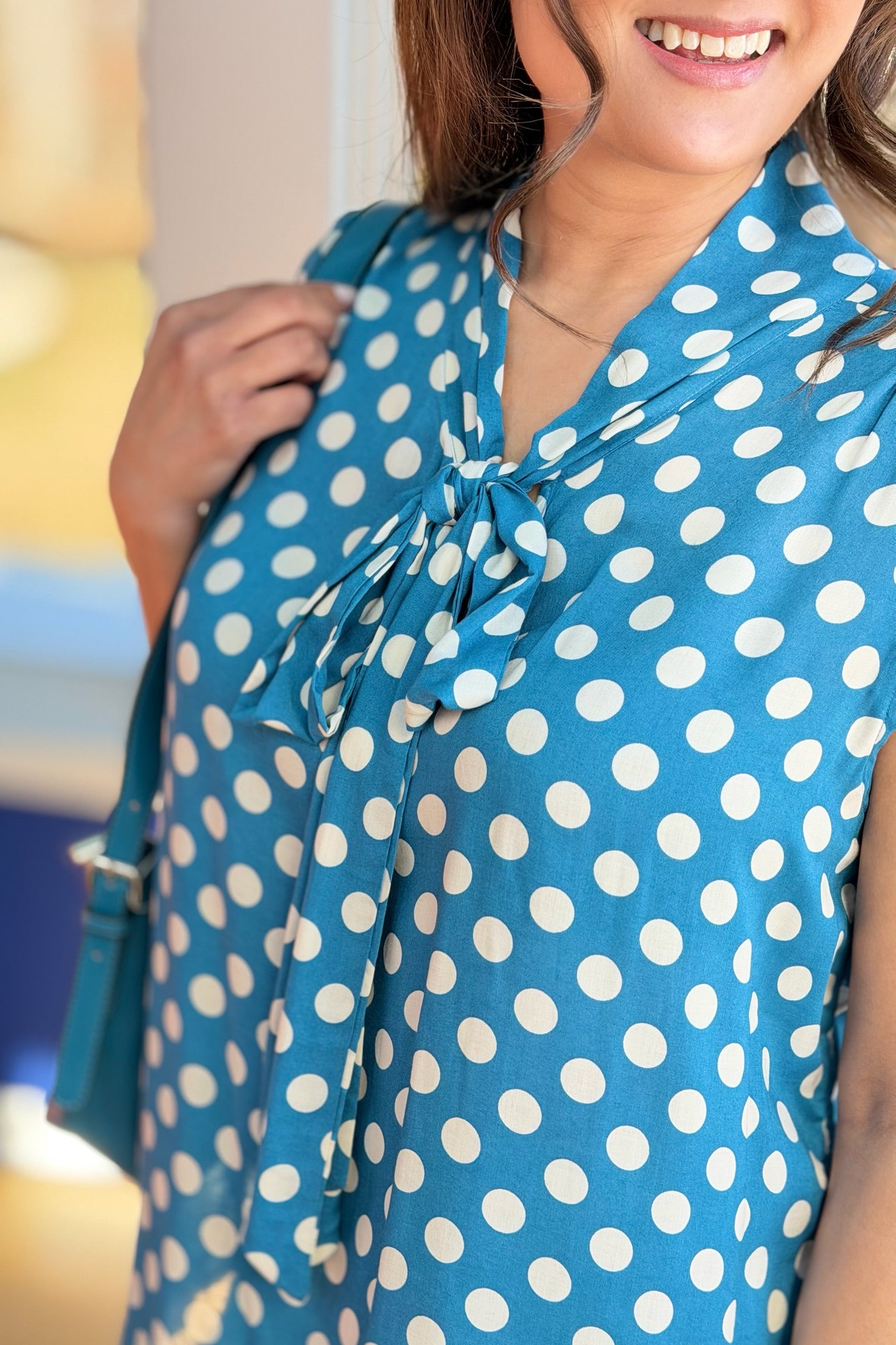 Polka Dot Bow Top - Blue
