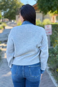 Denim Collar Textured Top - Grey