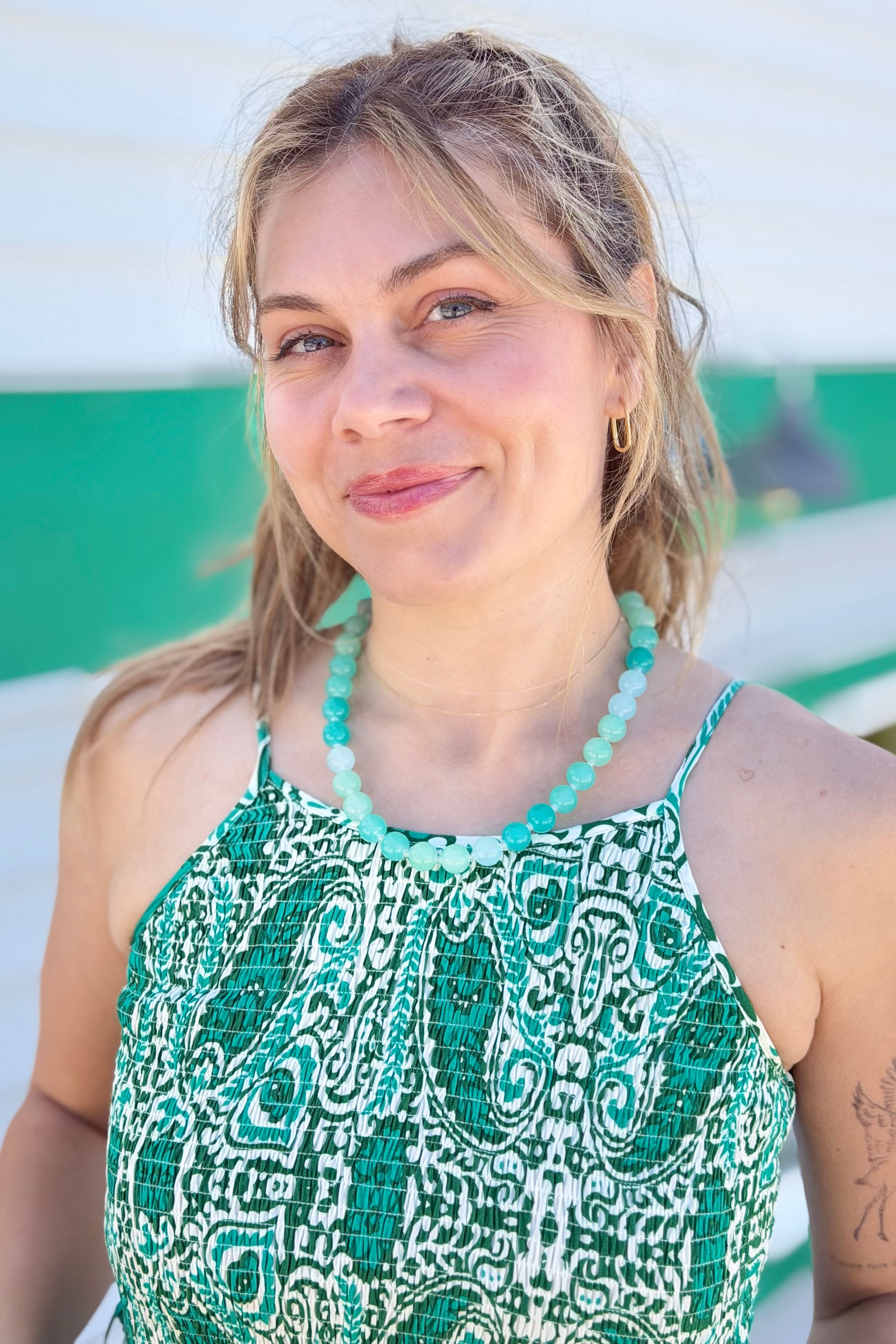 Multicolor Glass Bead Collar Necklace - Green