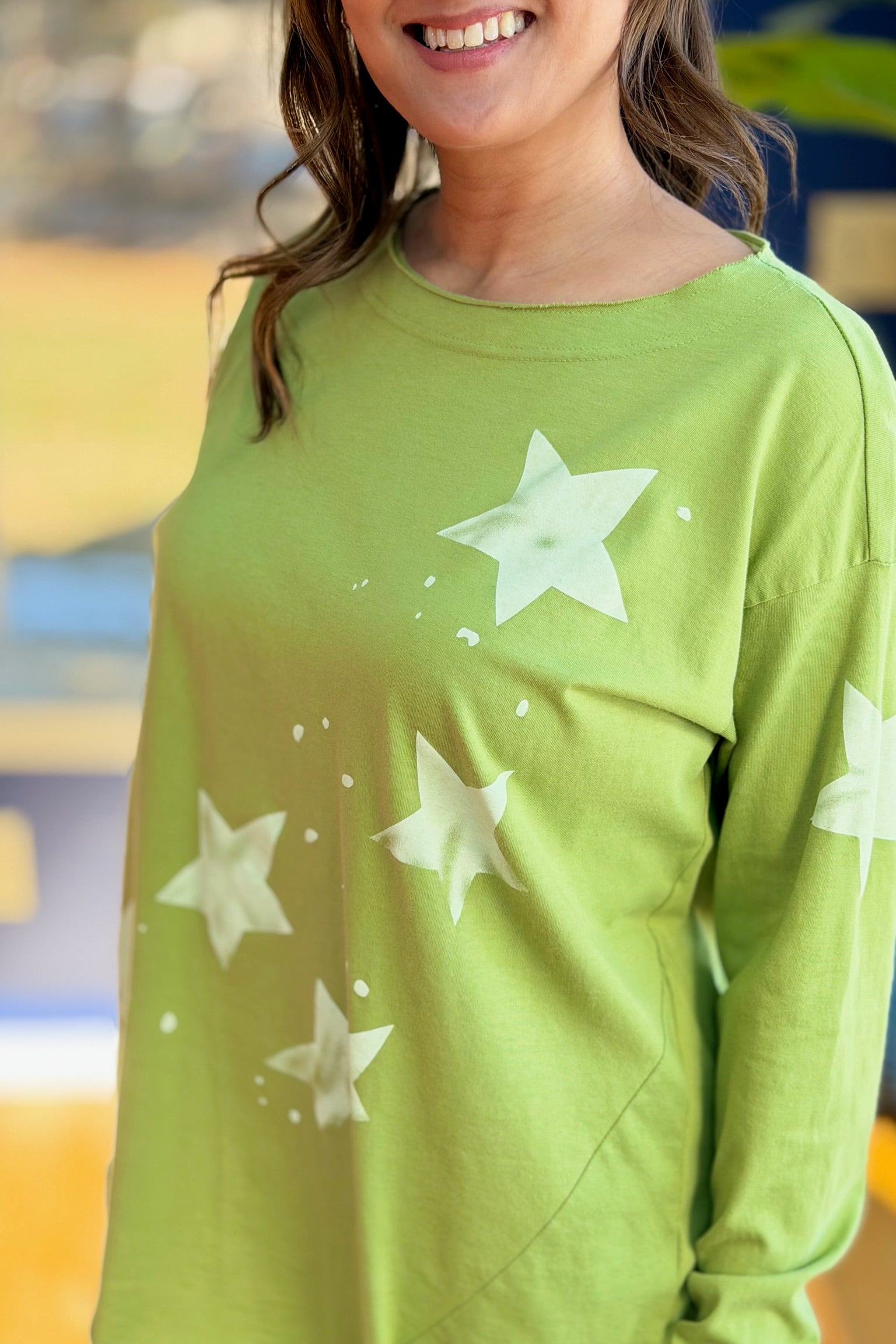 Star Asymmetrical Cotton Top - Pear Green