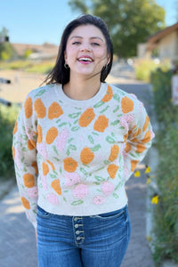 Fuzzy Texture Floral Knit Sweater