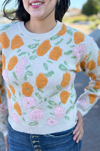 Fuzzy Texture Floral Knit Sweater