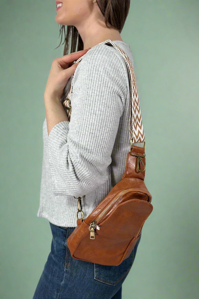 Crossbody Bag With Guitar Strap - Brown
