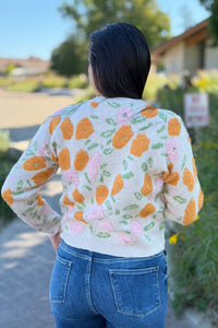 Fuzzy Texture Floral Knit Sweater