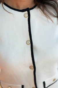 Chic Contrast-trim Knit Jacket - White
