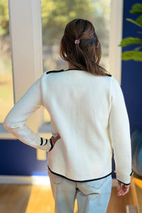 Chic Contrast-trim Knit Jacket - White