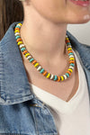 Colorful Wood Disk Bead Necklace - Multi