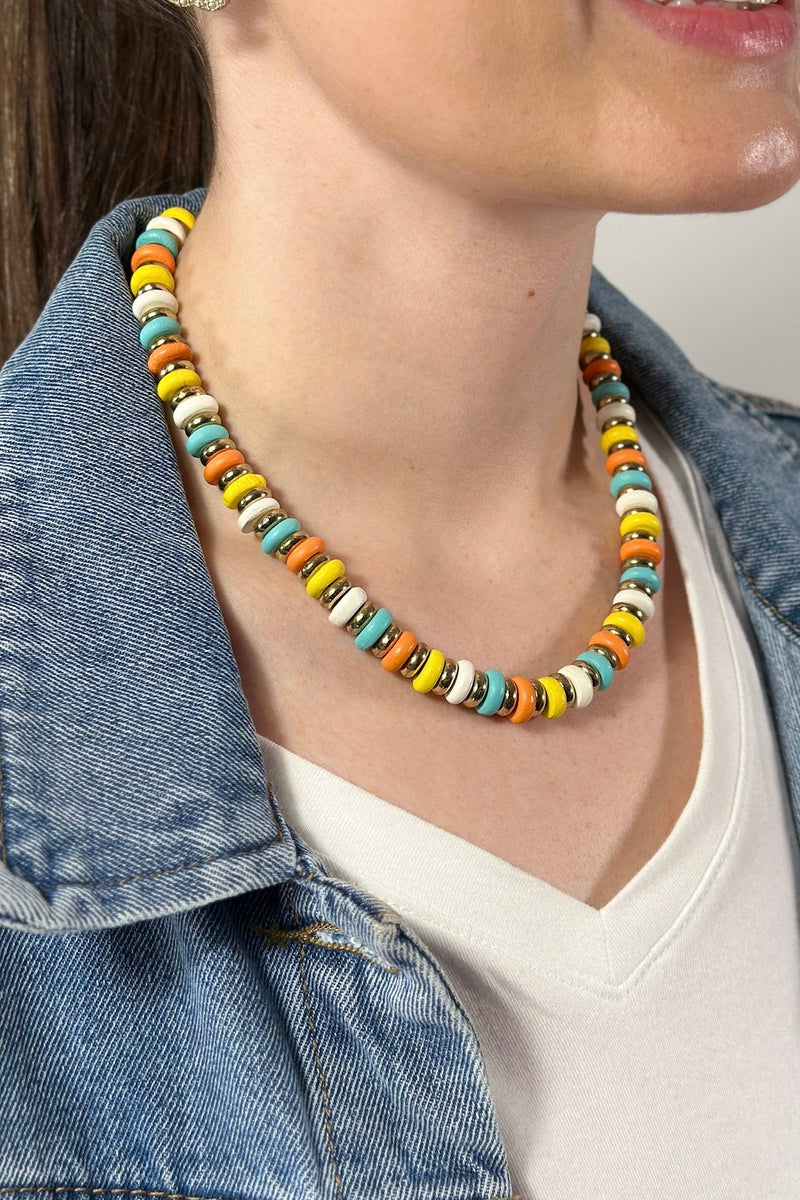 Colorful Wood Disk Bead Necklace - Multi