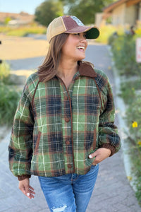 Quilted Jacket Contrast Corduroy - Olive
