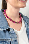 Colorful Wood Disk Bead Necklace - Fuchsia