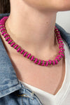 Colorful Wood Disk Bead Necklace - Fuchsia