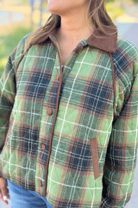 Quilted Jacket Contrast Corduroy - Olive