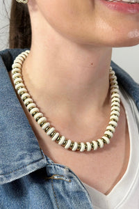 Colorful Wood Disk Bead Necklace - Ivory