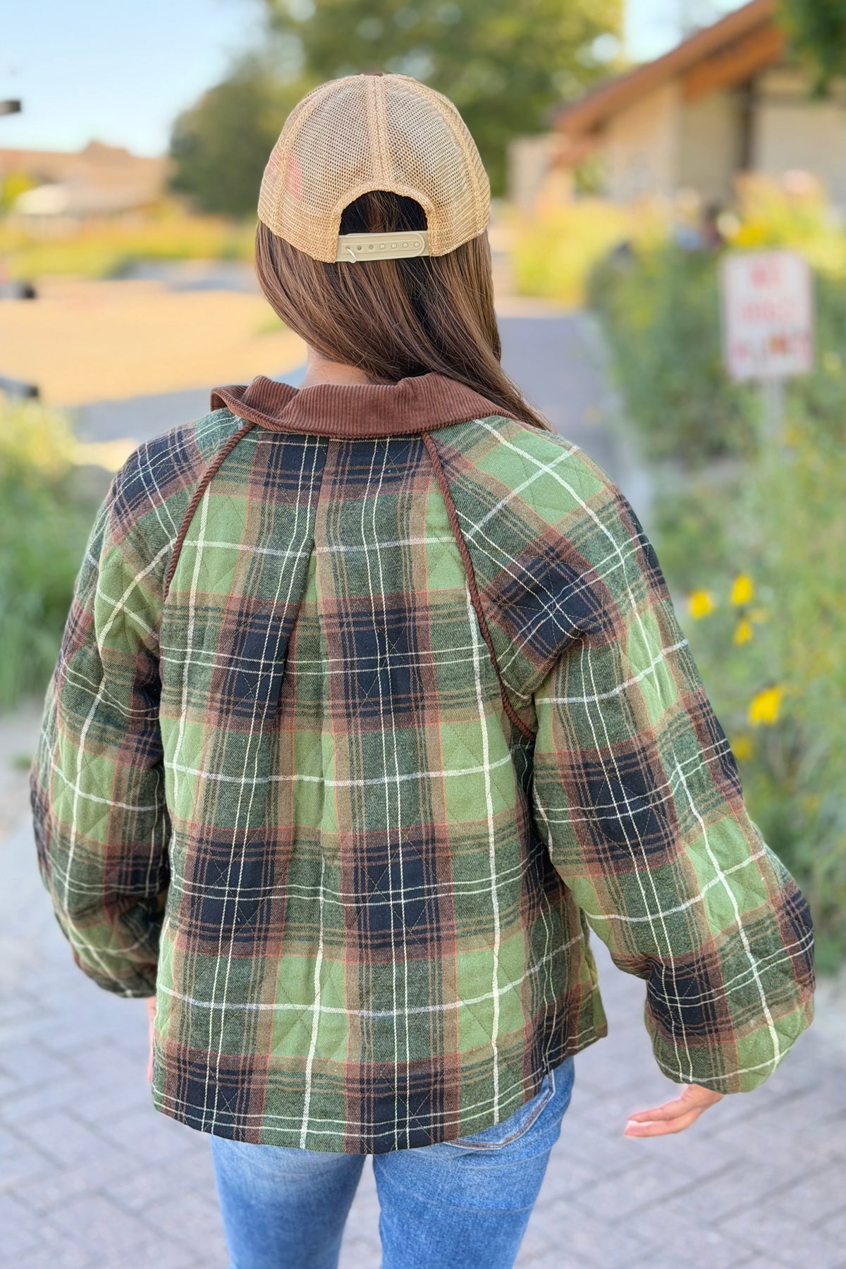 Quilted Jacket Contrast Corduroy - Olive