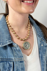 Ball Chain Necklace with Pendant - Gold