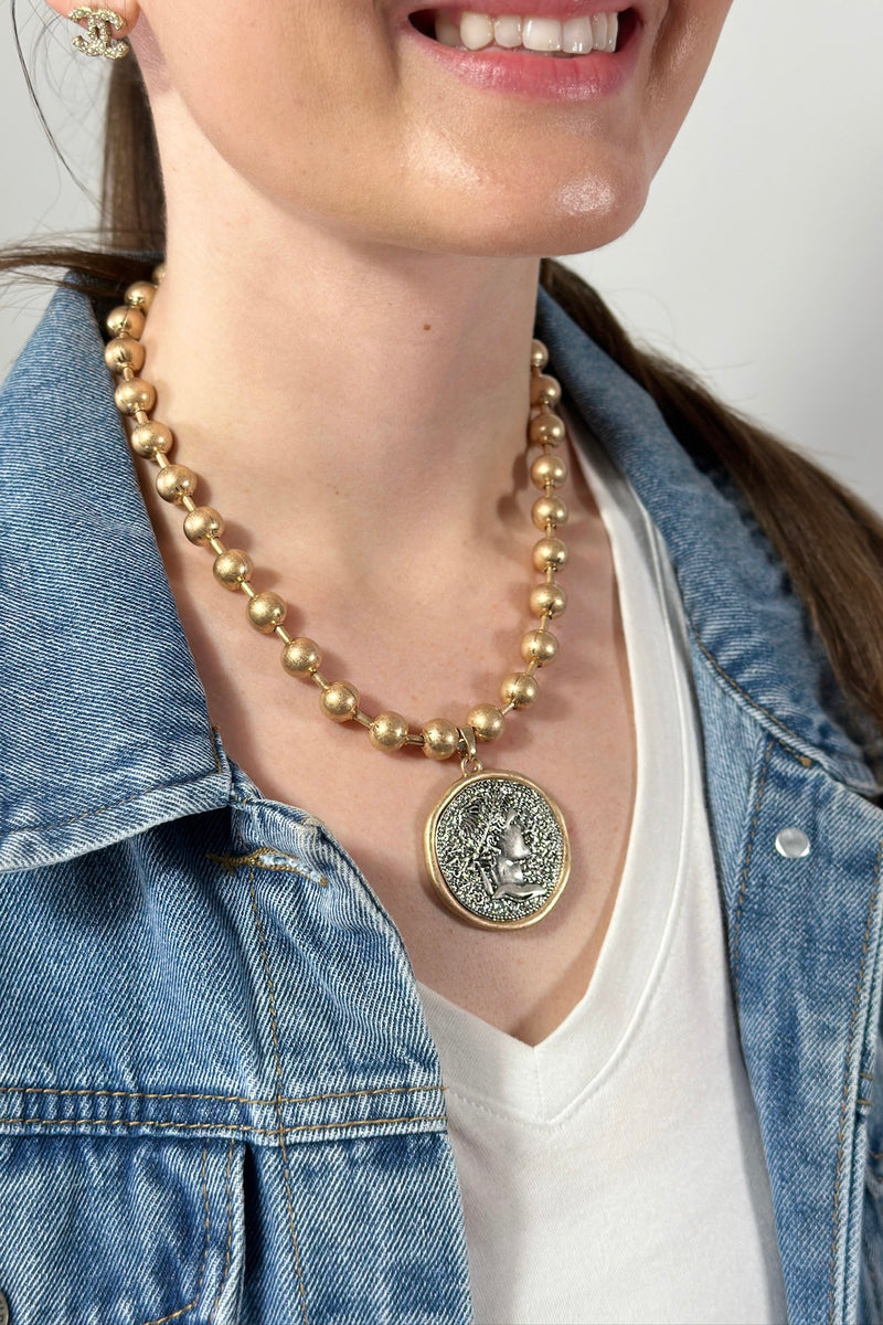 Ball Chain Necklace with Pendant - Gold