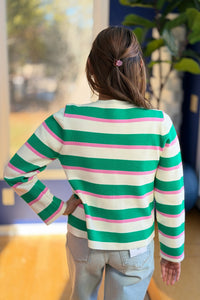 Striped Knit Cardigan With Gold Buttons