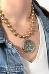 Ball Chain Necklace with Pendant - Gold