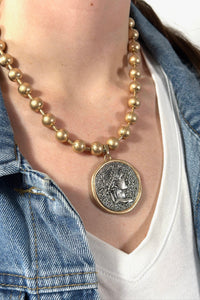 Ball Chain Necklace with Pendant - Gold