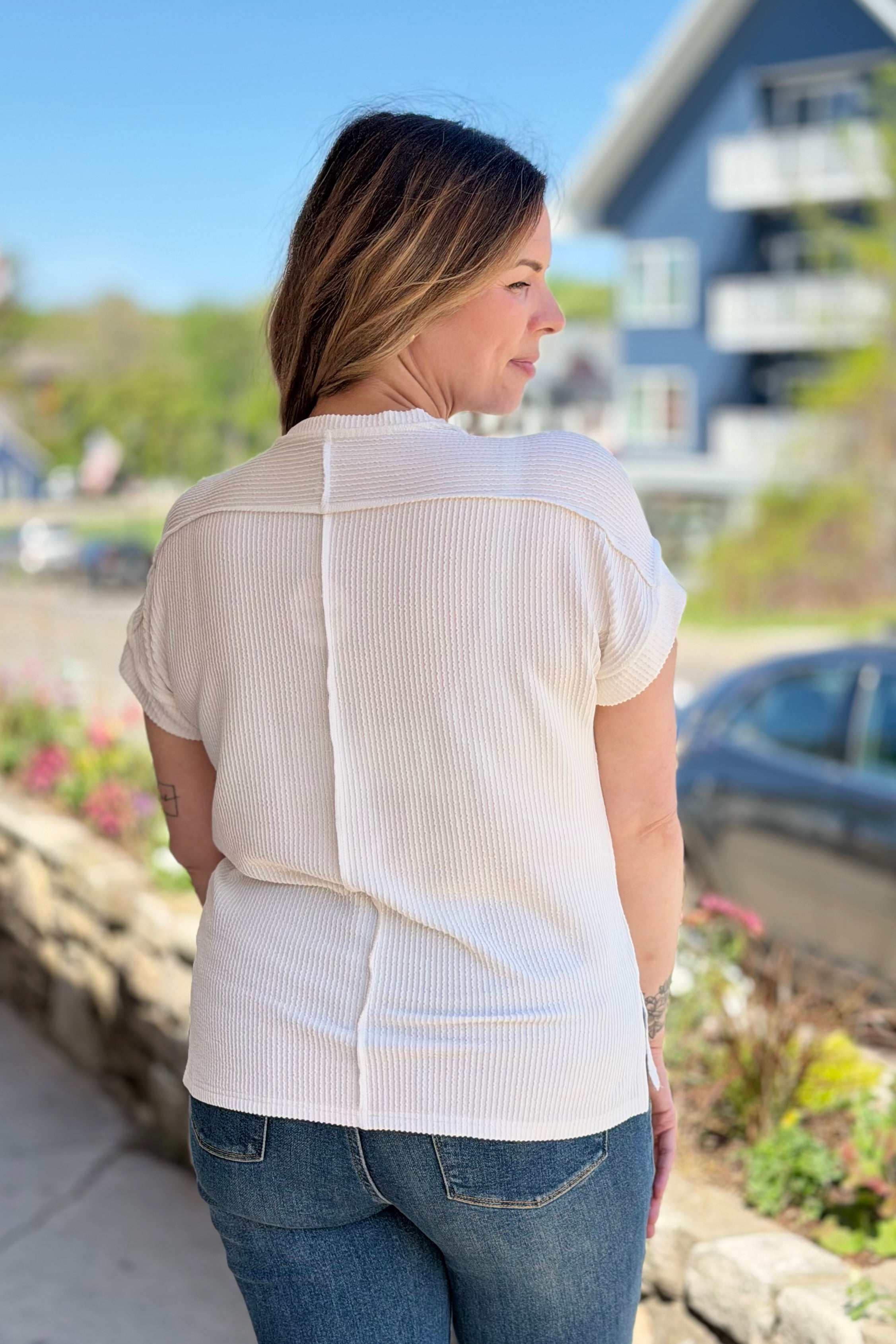 Textured Short Sleeve Top - White