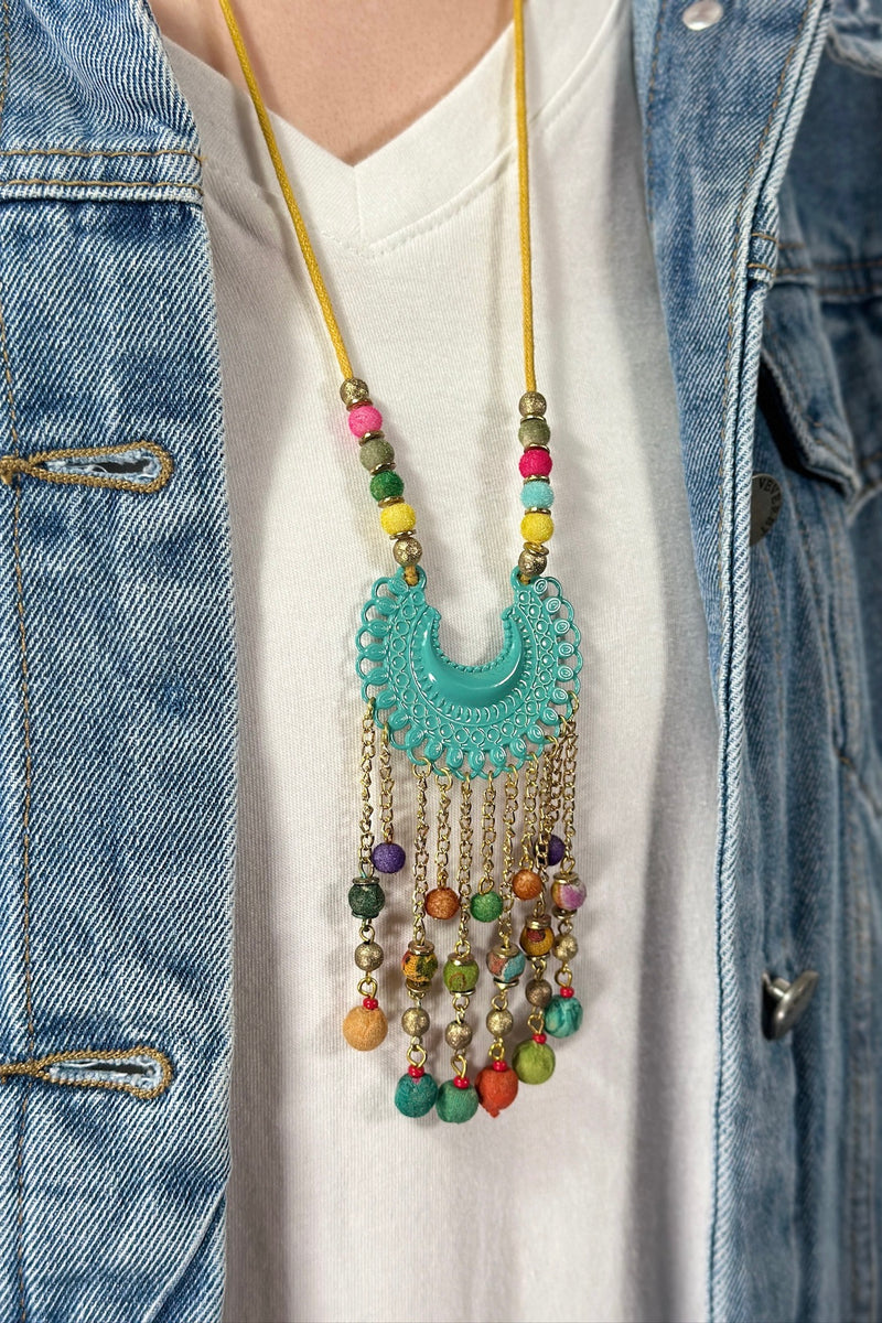 Abstract Beaded Pendant Necklace