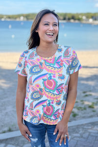 Floral Short Sleeve Crew Neck Top