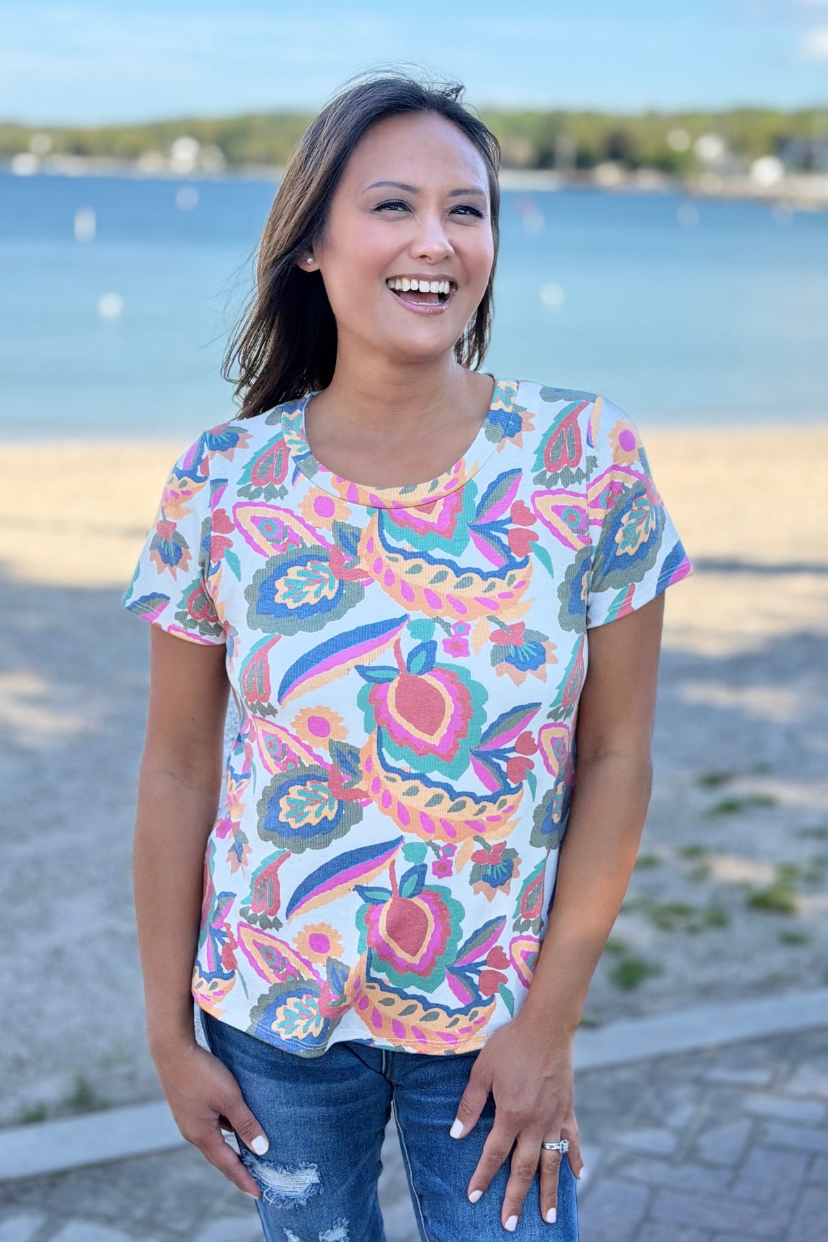 Floral Short Sleeve Crew Neck Top