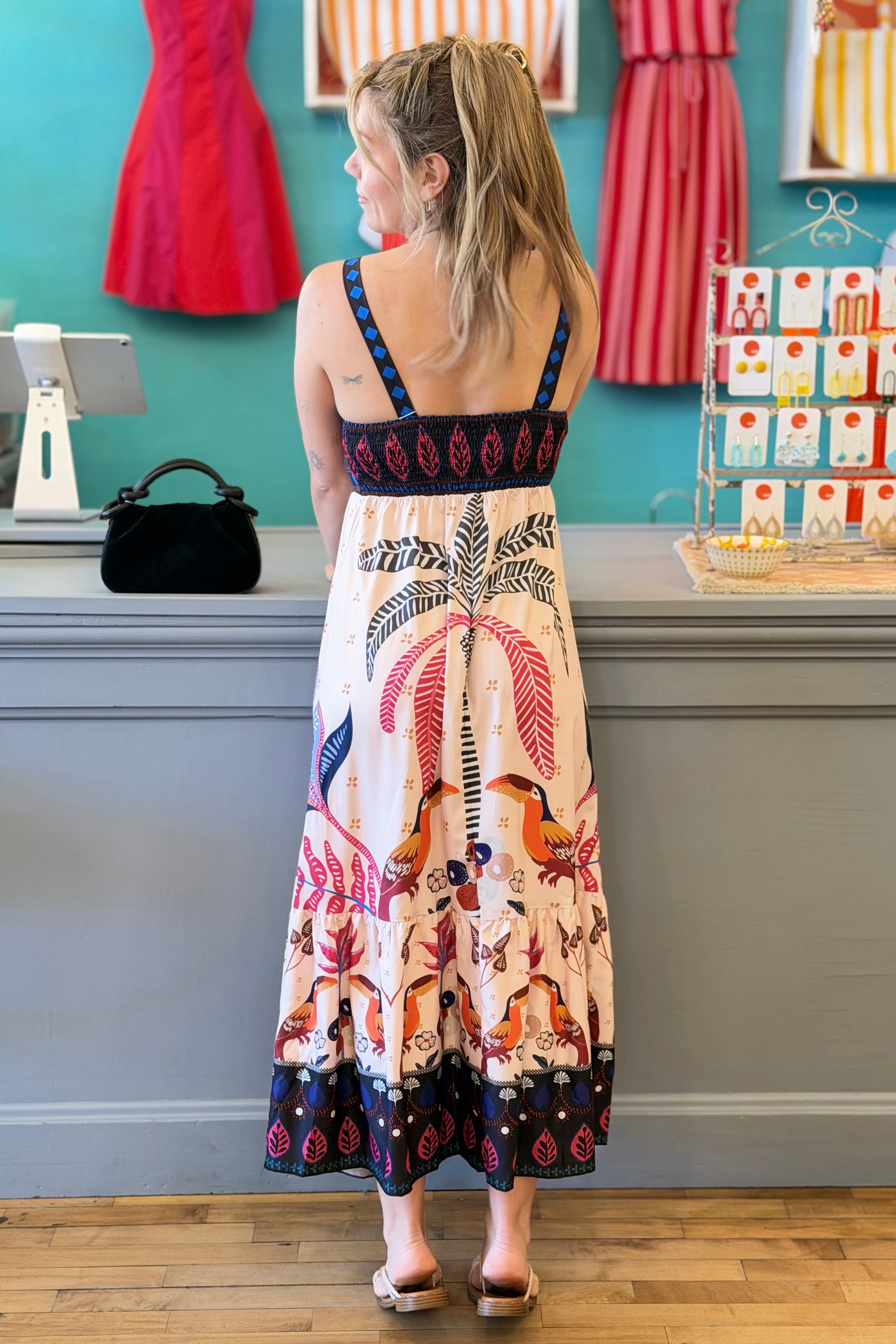 Vacation Print Summer Dress - Black