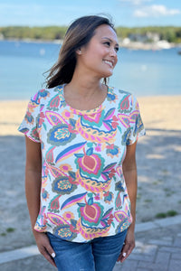 Floral Short Sleeve Crew Neck Top