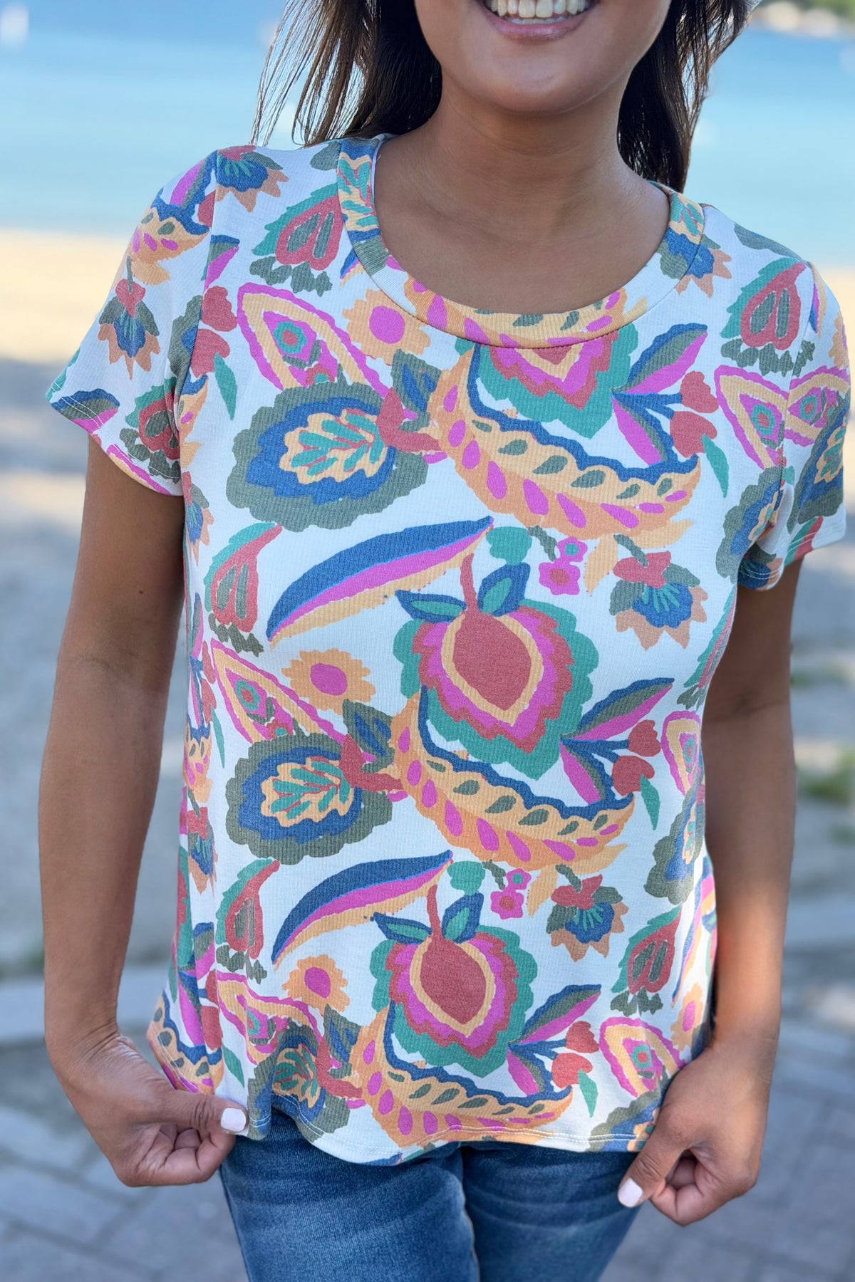 Floral Short Sleeve Crew Neck Top