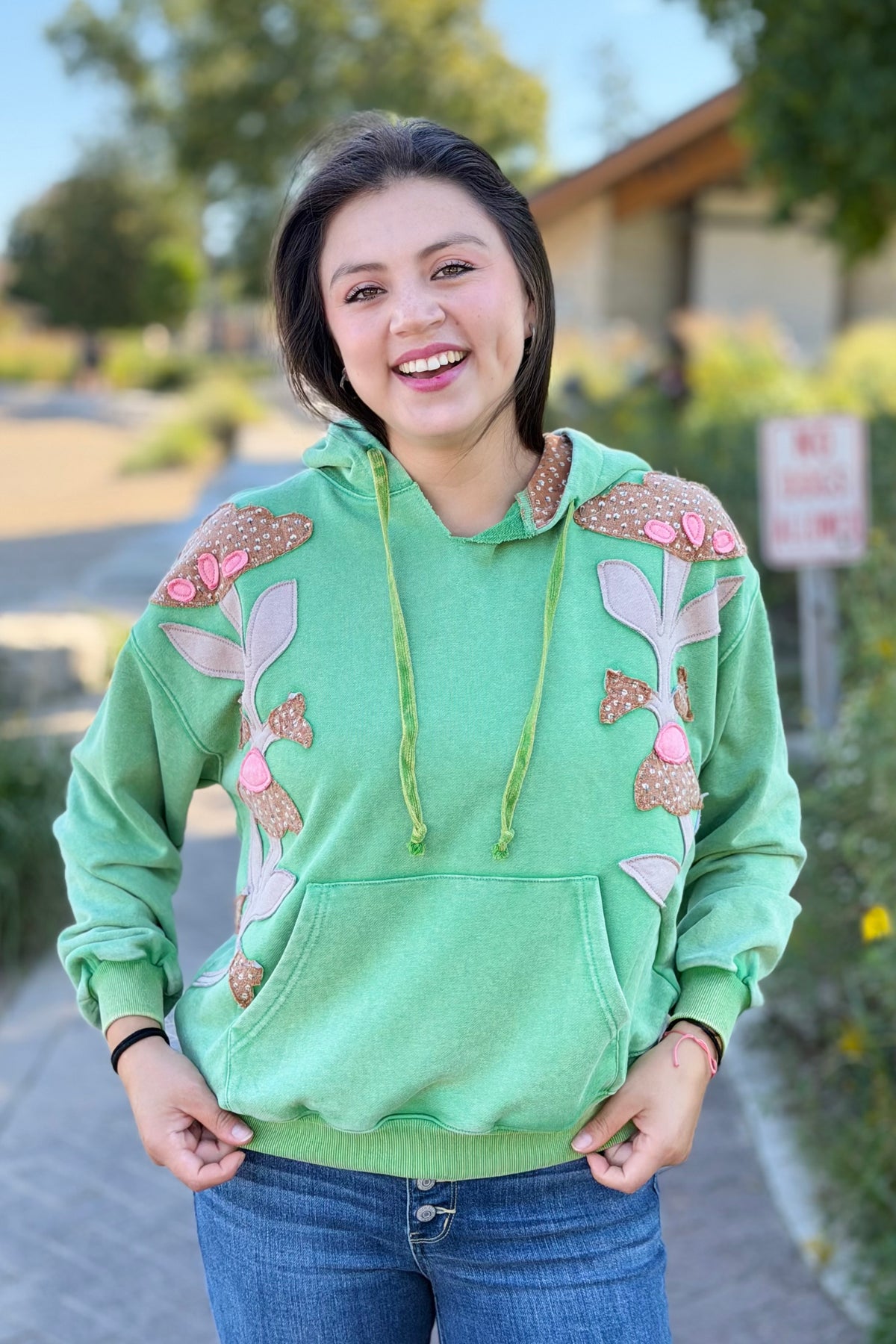 Floral Patchwork Hoodie - Green