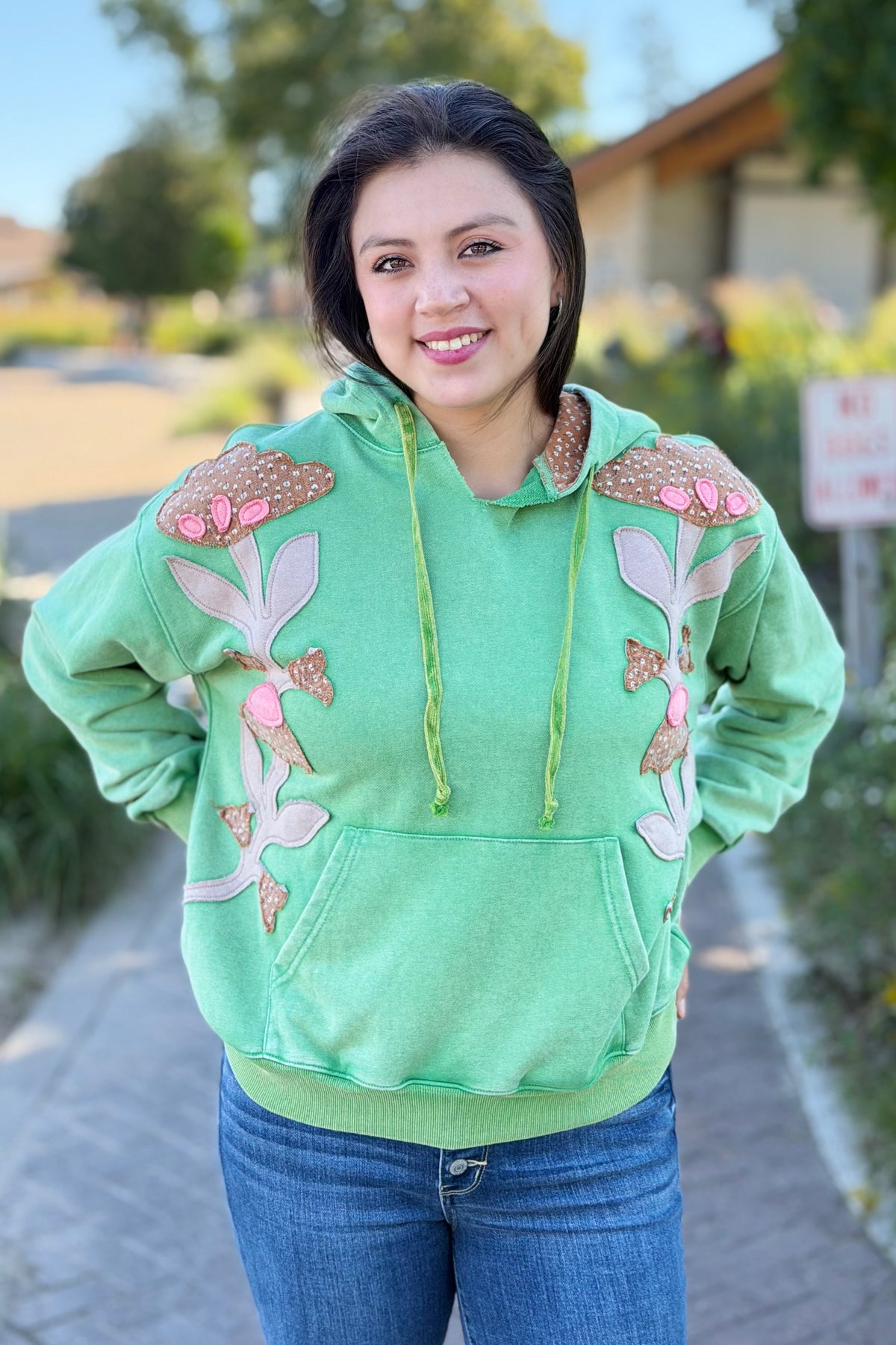 Floral Patchwork Hoodie - Green