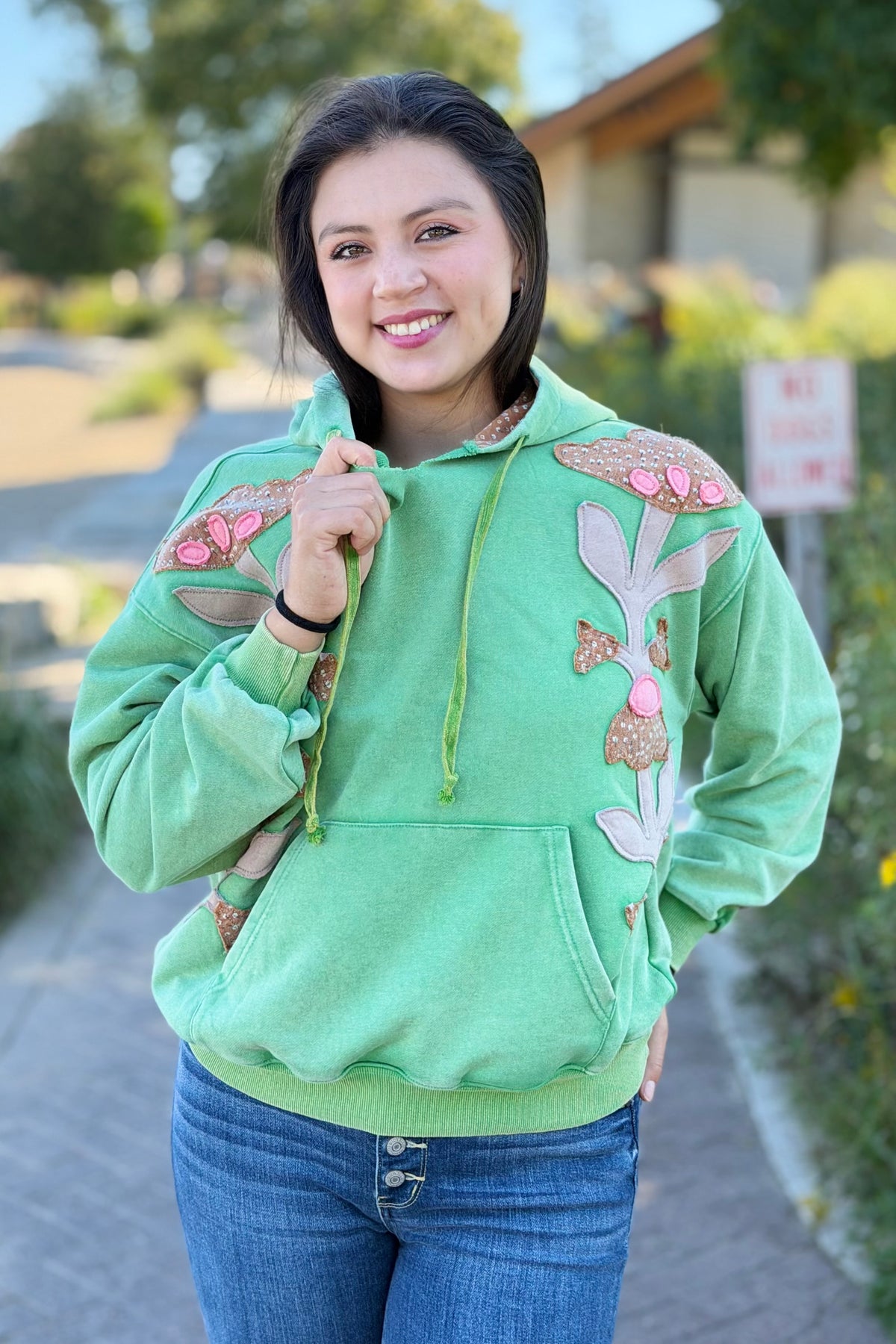 Floral Patchwork Hoodie - Green