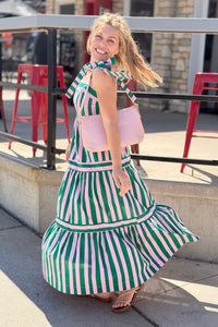 Striped Tiered Maxi Dress - Green