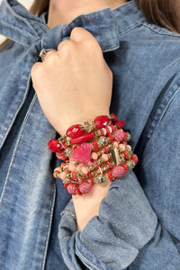 7 Strand Mixed Bead Bracelet - Pink