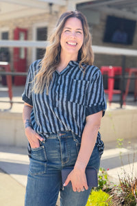 Italian Cotton Striped Button Shirt - Grey